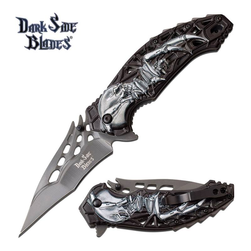 Skull Spider Fanntasy Spring Assisted Folding Pocket Knife Blue Grey - Tophatter's Army Products & Self Defense Collectible Weapons - Tophatter Daily Deals